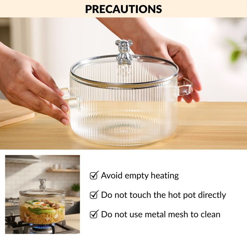 Teddy Lid Borosilicate Glass Cooking Pot 1600ml