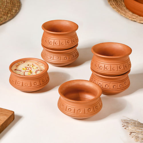 Engraved Terracotta Matki Bowls Set Of 6 100ml