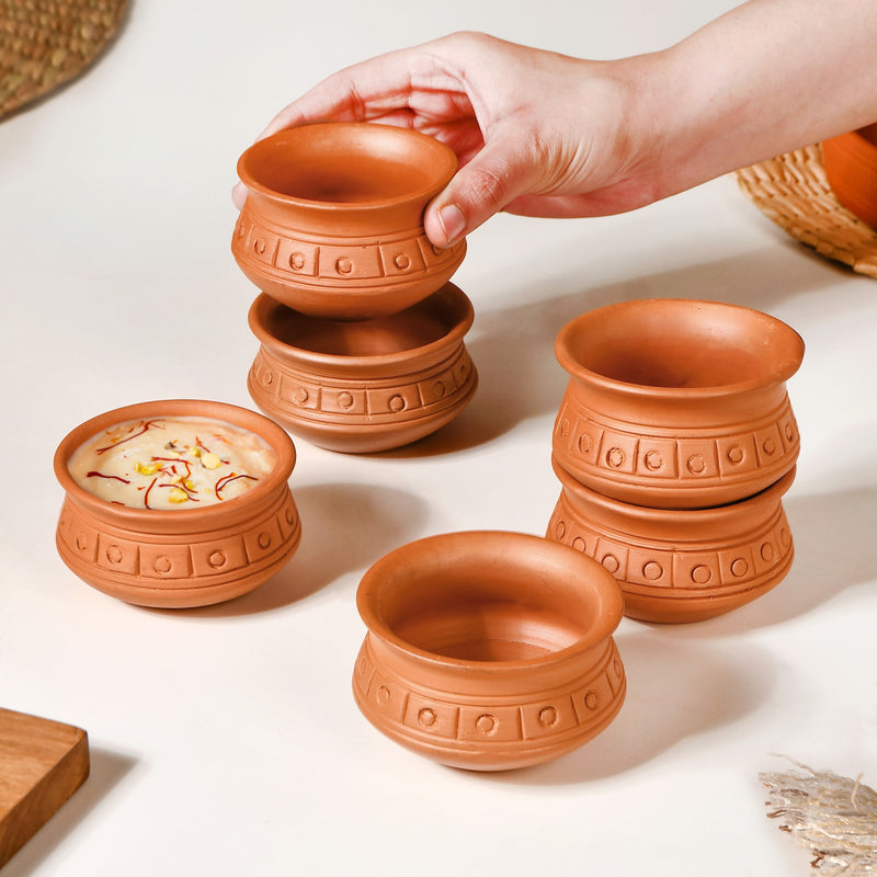 Engraved Terracotta Matki Bowls Set Of 6 100ml