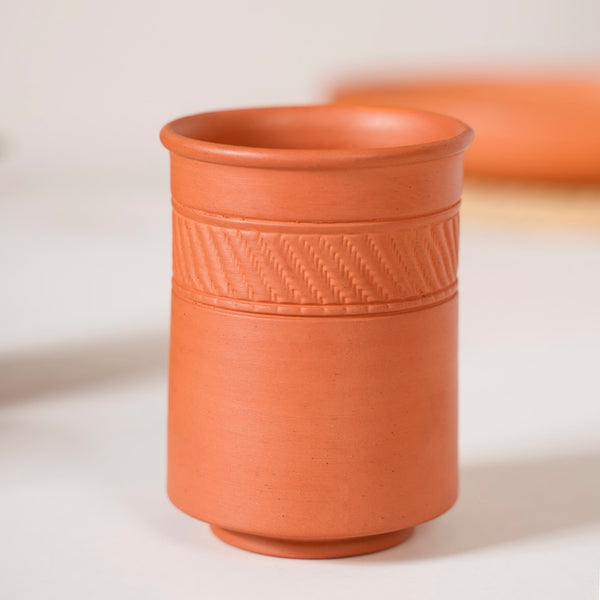 Earthen Textured Terracotta Tumblers Set Of 4 300ml