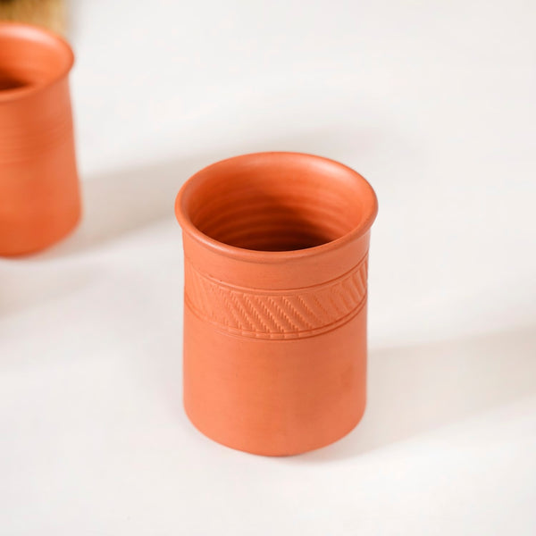 Earthen Textured Terracotta Tumblers Set Of 4 300ml