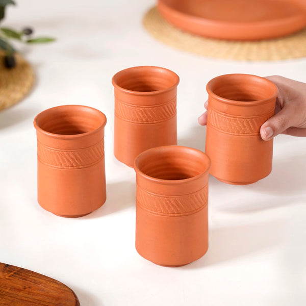 Earthen Textured Terracotta Tumblers Set Of 4 300ml