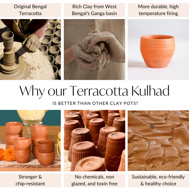Set Of 10 Sustainable Terracotta Tea Cups 80ml - Kulhad, tea cup set, terracotta tea cups, earthen tea cups