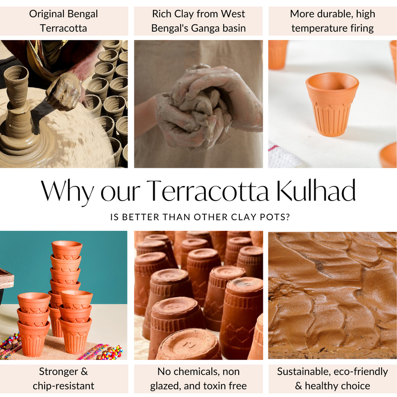 Real Bengal Terracotta Mini Kulhad Cup Set Of 12 60ml- Kulhad, tea cups, tea cup set, cutting chai glasses, tea cups with stand, terracotta tumblers