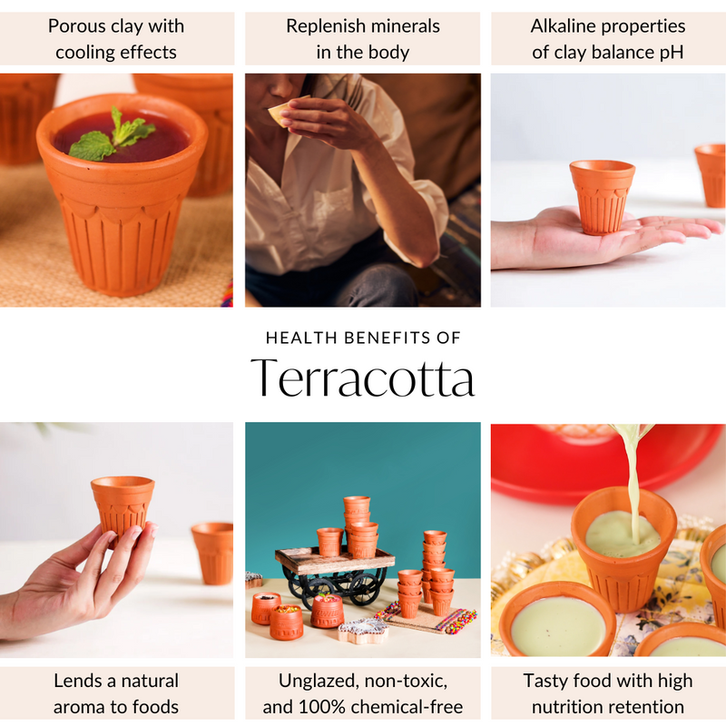 Real Bengal Terracotta Mini Kulhad Cup Set Of 12 60ml- Kulhad, tea cups, tea cup set, cutting chai glasses, tea cups with stand, terracotta tumblers