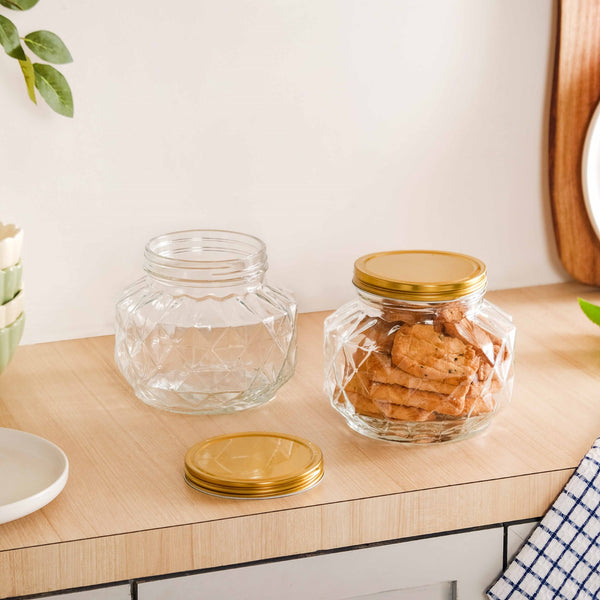 Diamond Airtight Glass Kitchen Jar Set Of 2 For Cookies Snacks 1800ml