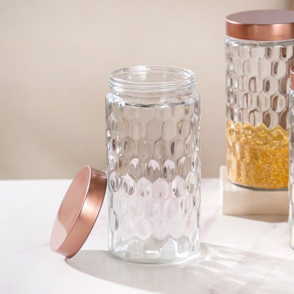 Honeycomb Glass Jar With Lid Set Of 4 1900ml