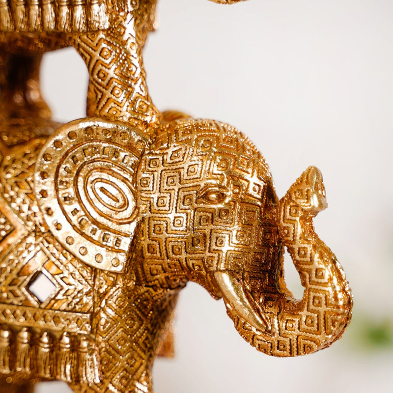 Elephant Family Pyramid With Mirrorwork Gold