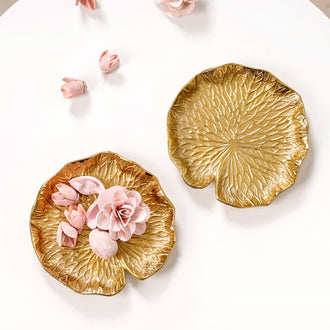 Lotus Leaf Metal Trinket Tray Gold Set Of 2