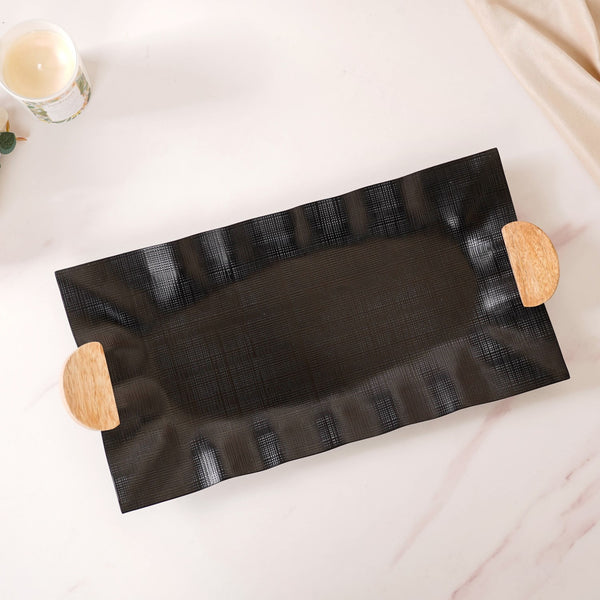 Metal Wood Fusion Serving Tray Black 17x8 Inch