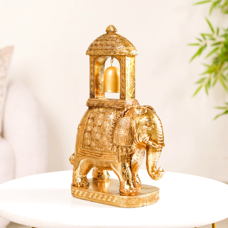 Elephant Ambabari With Bell Showpiece Gold