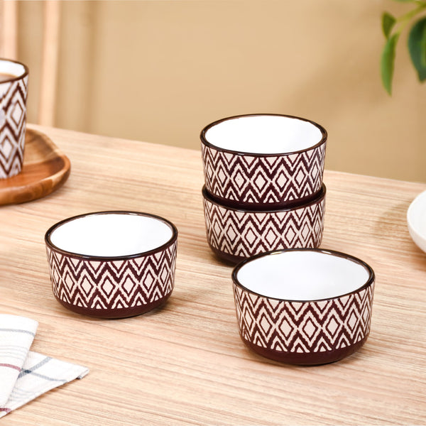 Set Of 4 Kaleido Ceramic Small Bowl For Nuts Brown 200ml