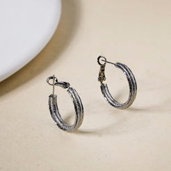 Matte Textured Sleek Metal Hoops Oxidised Silver