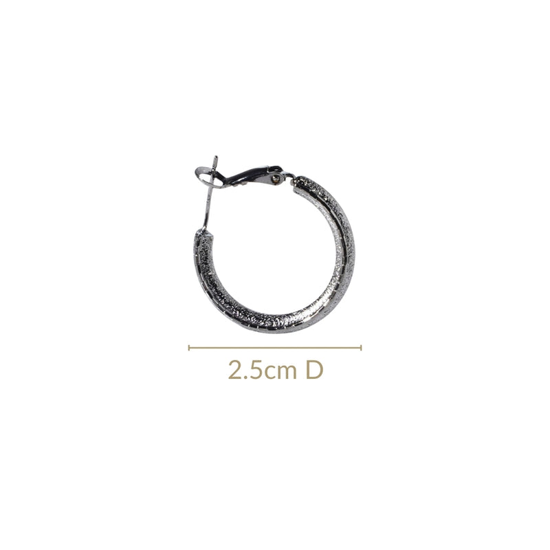 Matte Textured Sleek Metal Hoops Oxidised Silver