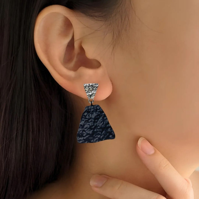 Textured Symmetry Black And Silver Earrings