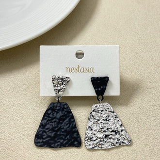 Textured Symmetry Black And Silver Earrings