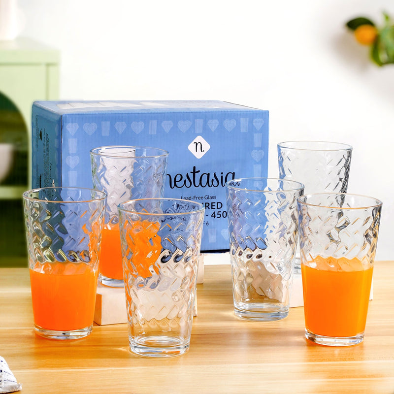 Textured Tall Tumbler Glass  Set Of 6 450ml