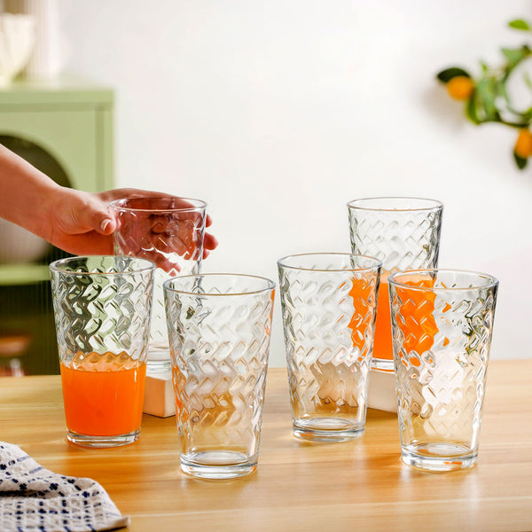 Textured Tall Tumbler Glass  Set Of 6 450ml