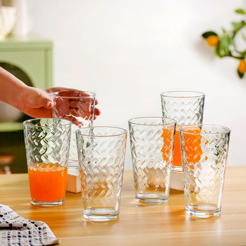 Textured Tall Tumbler Glass  Set Of 6 450ml