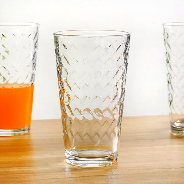 Textured Tall Tumbler Glass  Set Of 6 450ml