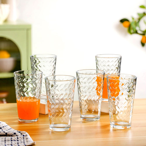 Textured Tall Tumbler Glass  Set Of 6 450ml