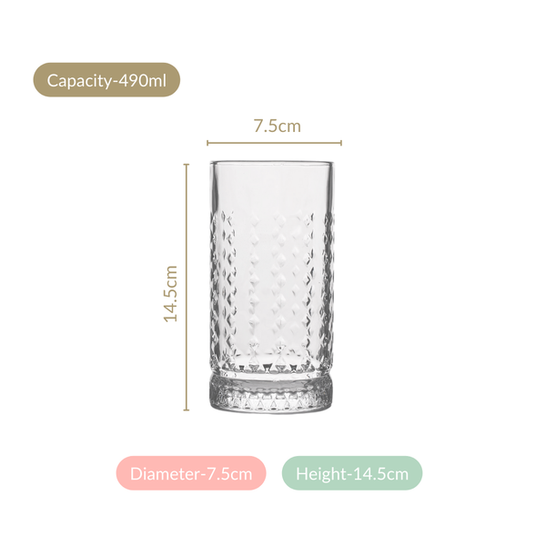 Diamond Design Highball Glass Set Of 6 490ml