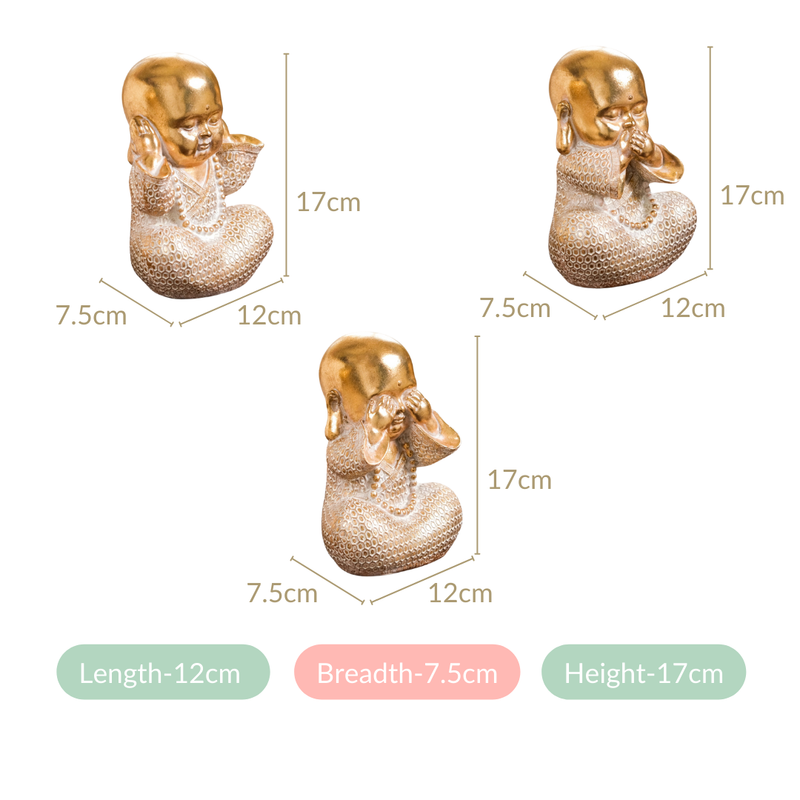 Wise Monk Trio Showpiece For Home Decor Gold