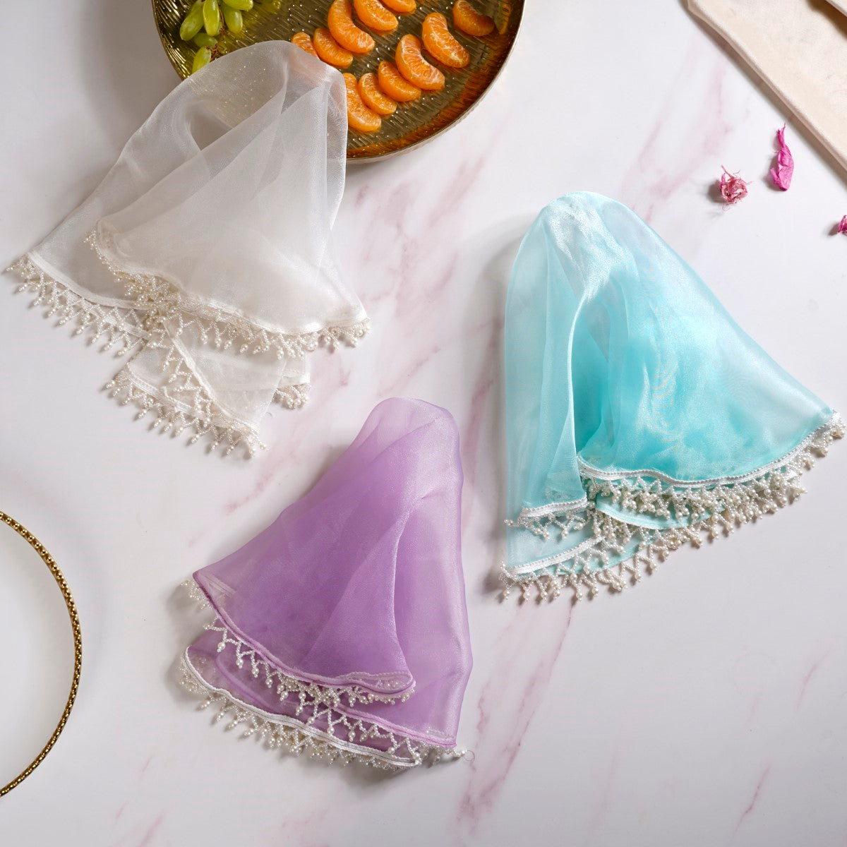 Set Of 3 Pearl Pastel Tray Covers Multicolour