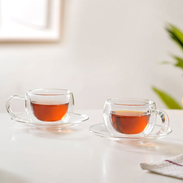 Chic Glass Cup And Saucer Set Of 4 100ml