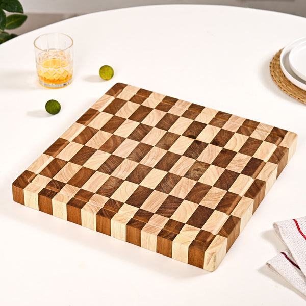 Checkered Wooden Thick Chopping Board