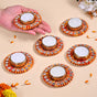 Set Of 6 Multicolour Threadwork Tealight Holders With Mirrorwork