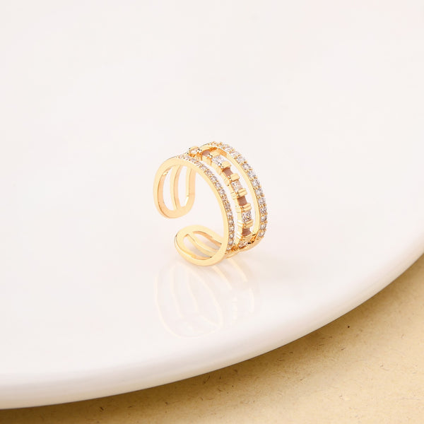 Three Layer Stone Studded Gold Ring