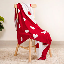 MERRY Heart Double Sided Knitted Throw Blanket - Red, Cream