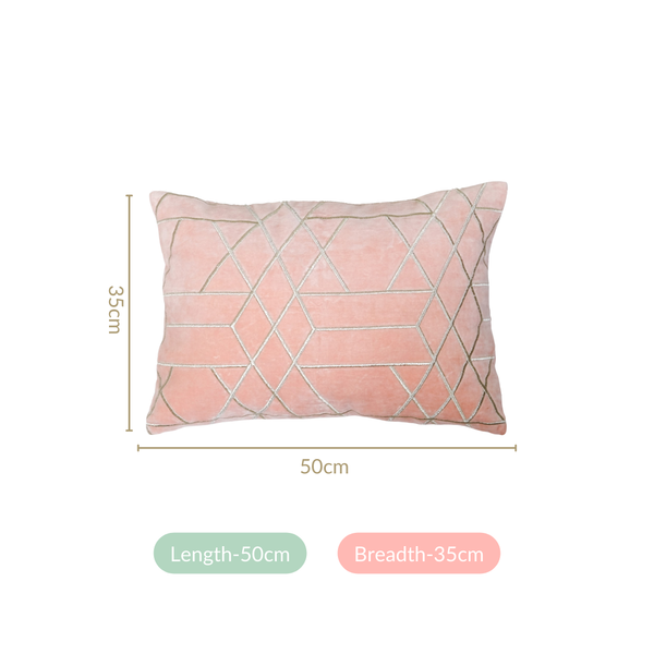 Silver Embroidered Geometric Cushion Cover 50x35 cm