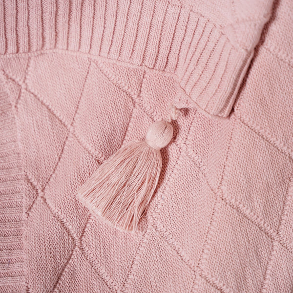 Pastel Pink Diamond Knit Throw For Couch