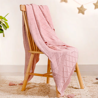 Pastel Pink Diamond Knit Throw For Couch