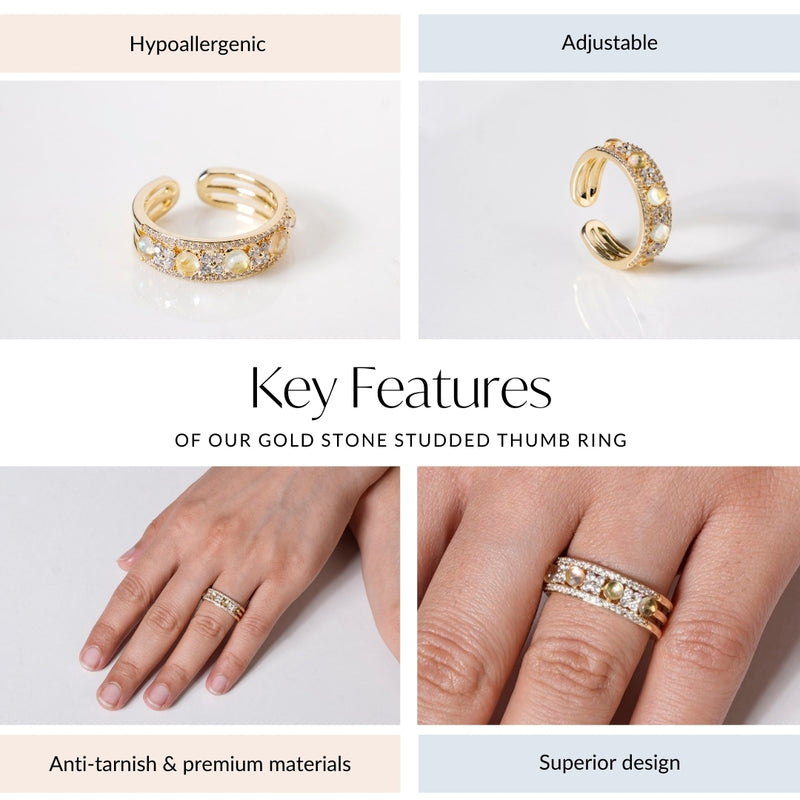 Gold Stone Studded Thumb Ring