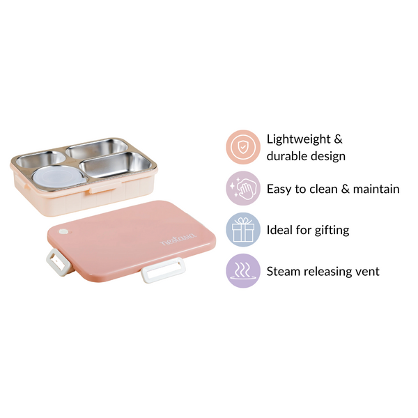 Leakproof Lunch Box With 4 Compartments Pink 900ml