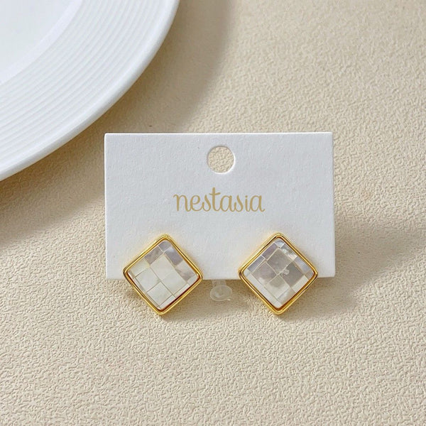 Tiled Pearl Square Studs