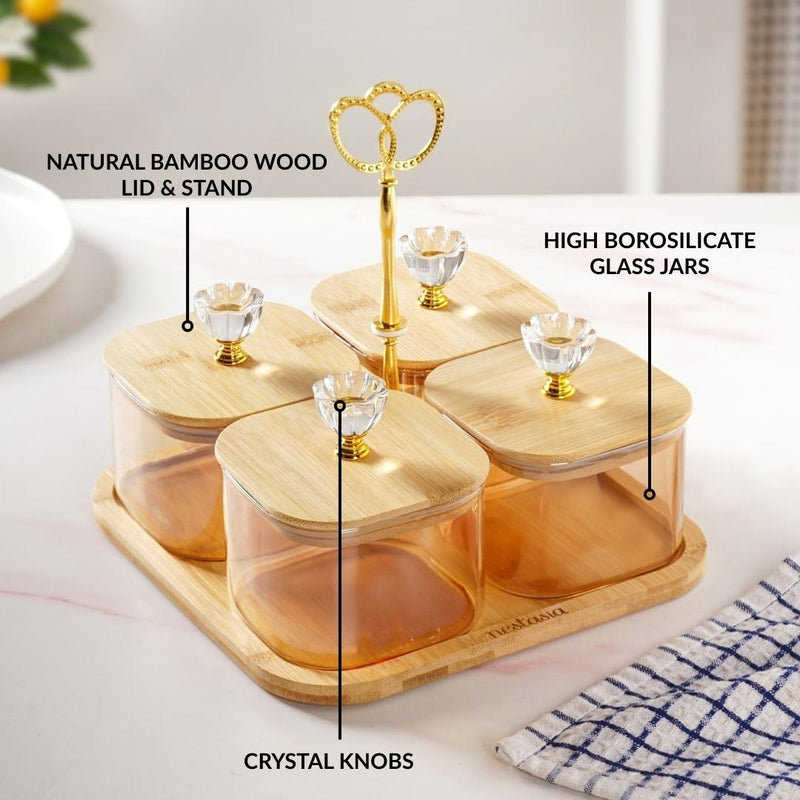 Tinted Jars Set Of 5 With Floral Knobs 450ml