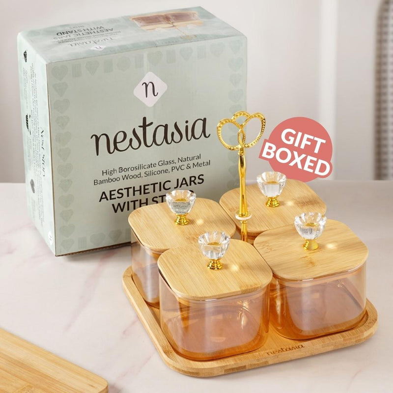 Tinted Jars Set Of 5 With Floral Knobs 450ml