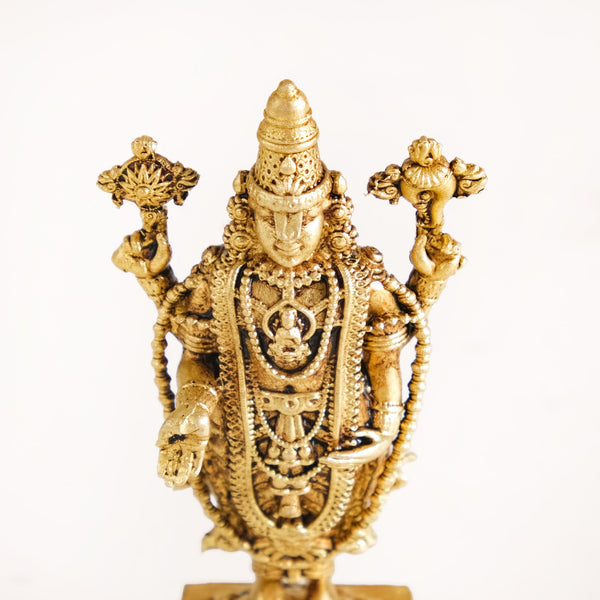 Tirupati Balaji Fine Carving Jewellery Finish Pure Brass Idol 7cm