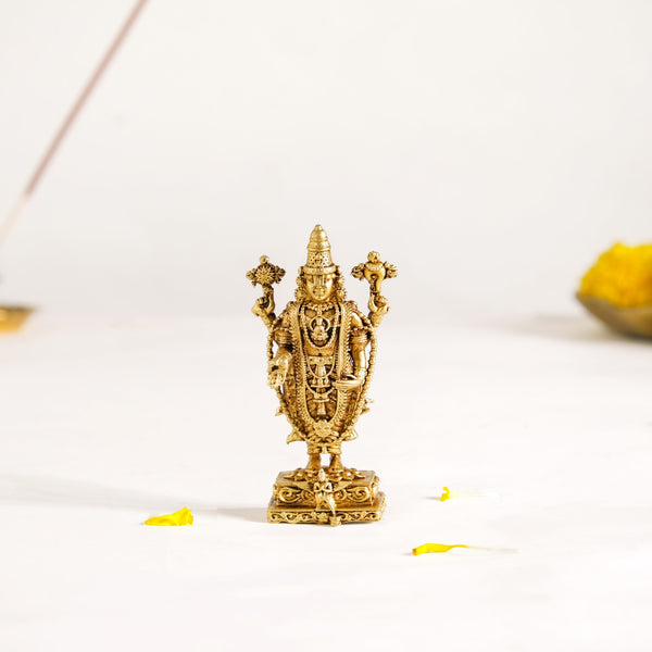 Tirupati Balaji Fine Carving Jewellery Finish Pure Brass Idol 7cm