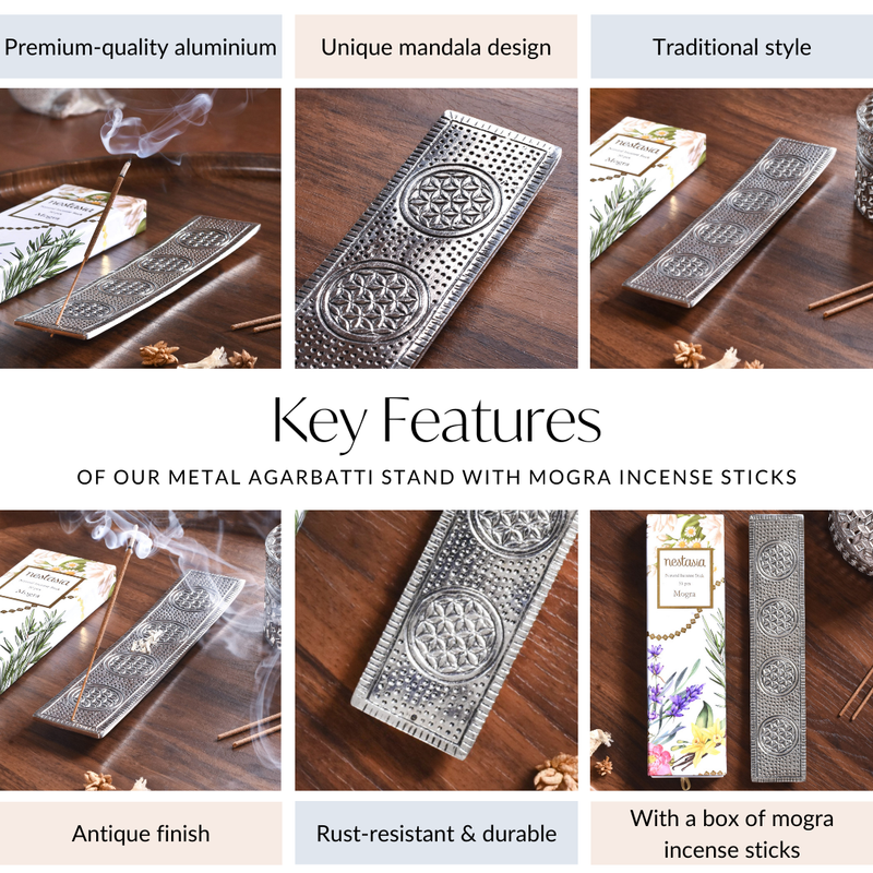 Rectangular Metal Agarbatti Stand With Mogra Incense Sticks