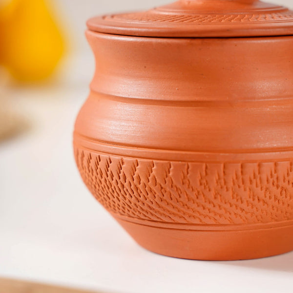 Earthen Clay Pot With Lid Set Of 2 650ml