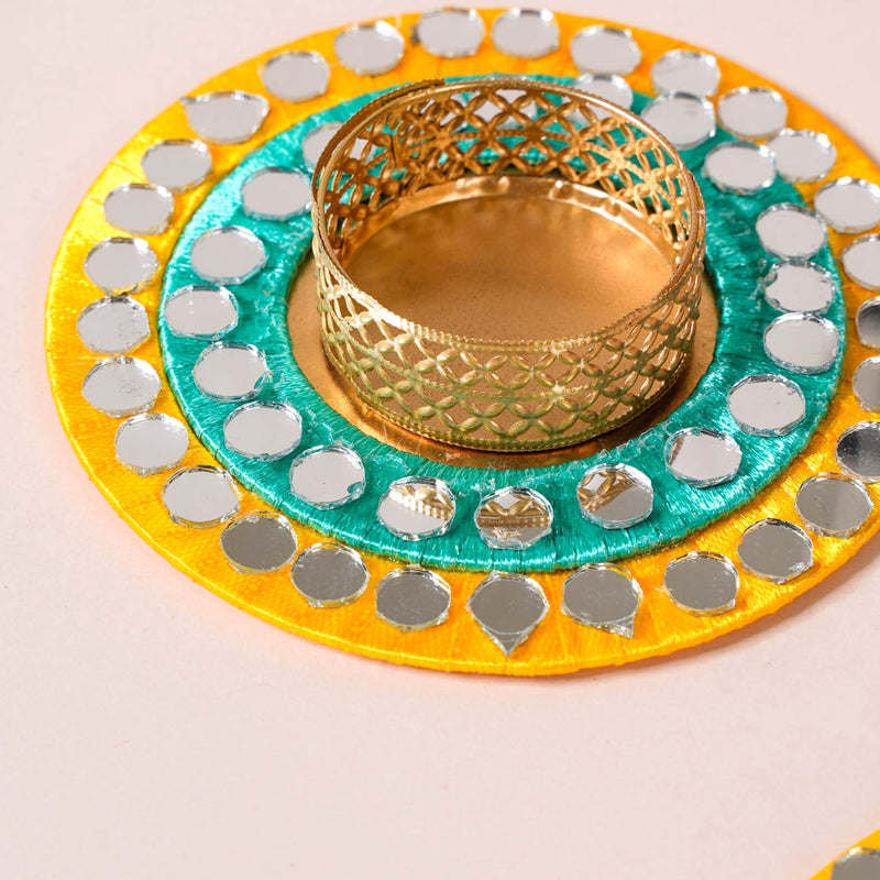 Set Of 4 Tea Light Holders With Mirrorwork