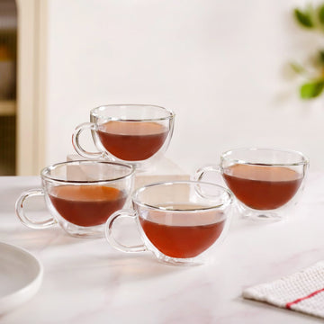 Transparent Cafe Style Tea And Coffee Cups Set Of 4 190ml