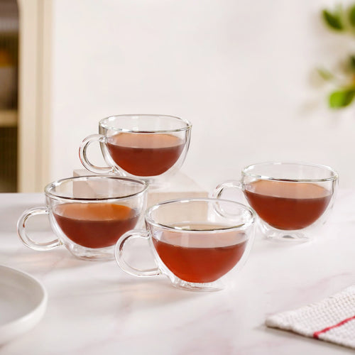 Transparent Cafe Style Tea And Coffee Cups Set Of 4 190ml