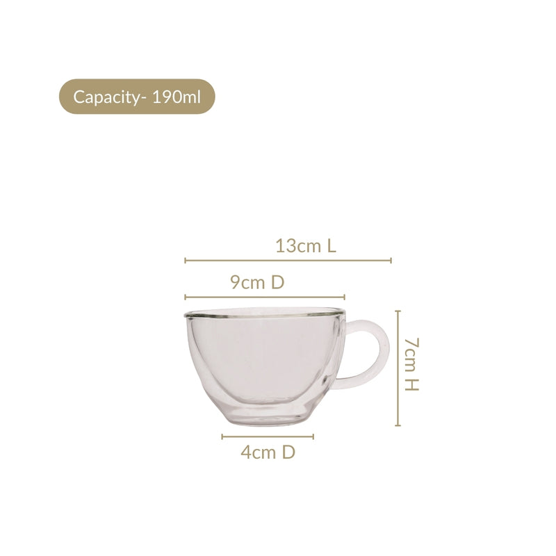 Transparent Cafe Style Tea And Coffee Cups Set Of 4 190ml