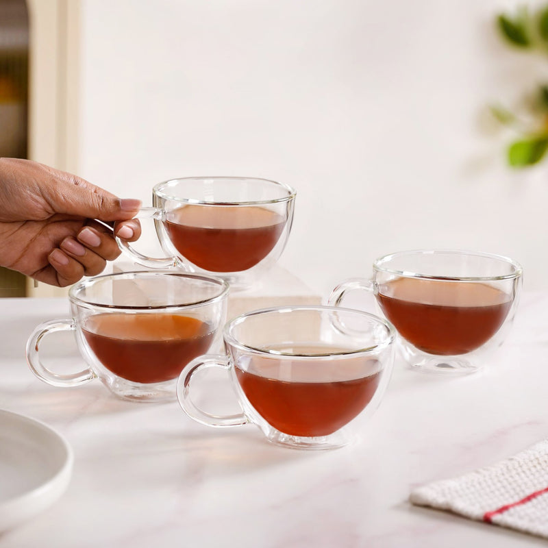 Transparent Cafe Style Tea And Coffee Cups Set Of 4 190ml